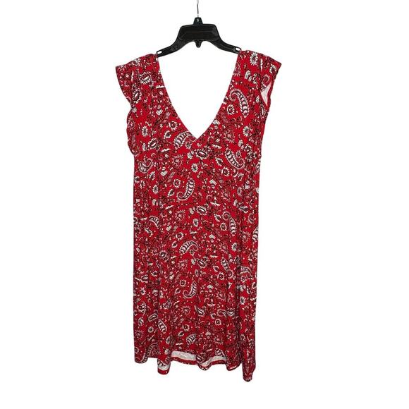 LOFT Dresses & Skirts - Loft Outlet Western Rodeo Red Knit Stretchy Red Paisley A Line Dress Size Medium